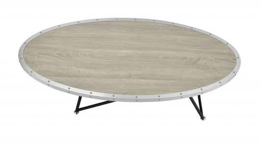 46" Gray and Black Wood and Iron Oval Coffee Table HomeRoots
