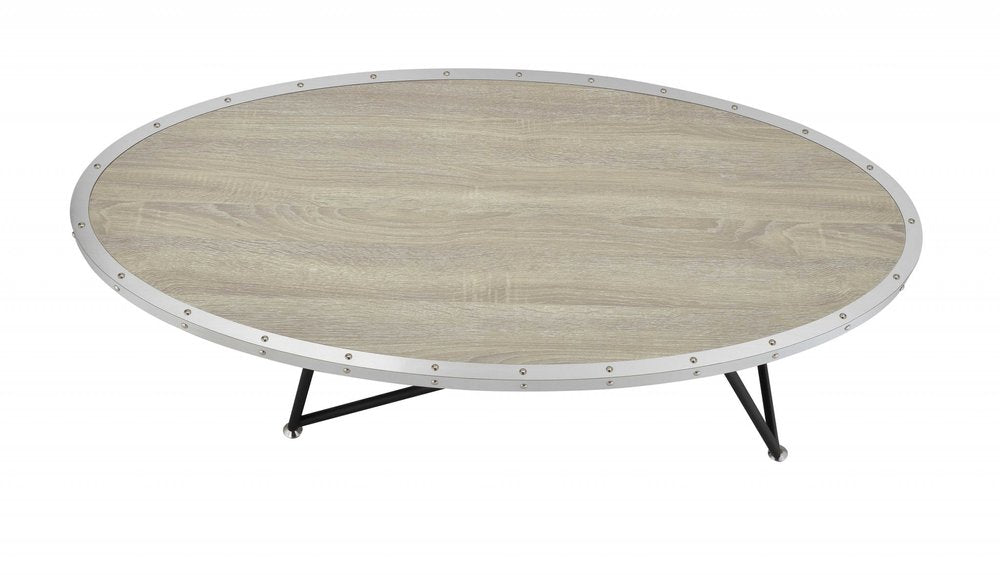 46" Gray and Black Wood and Iron Oval Coffee Table HomeRoots