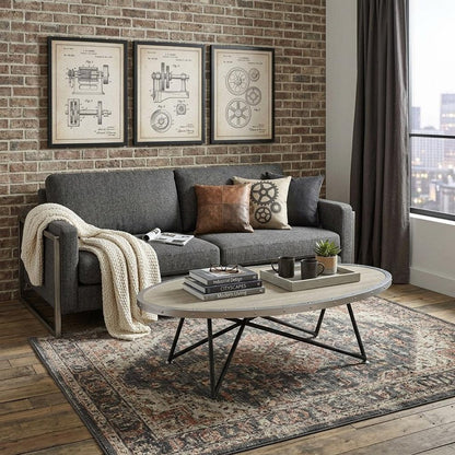 46" Gray and Black Wood and Iron Oval Coffee Table HomeRoots