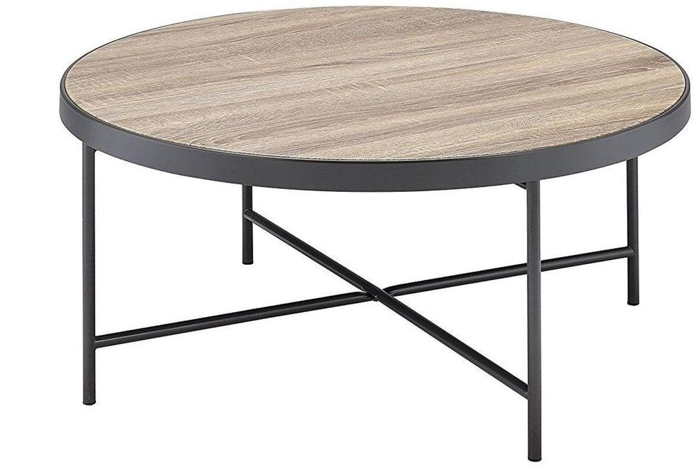 32" Brown and Black Wood And Iron Round Coffee Table HomeRoots