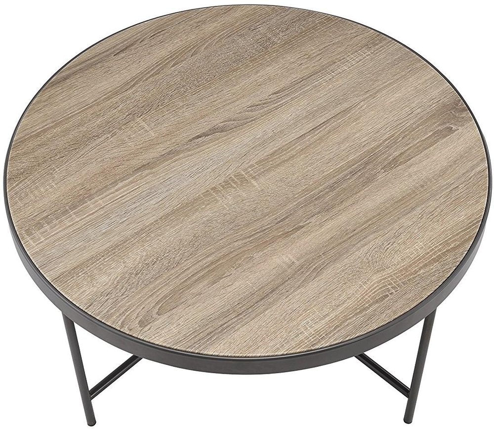 32" Brown and Black Wood And Iron Round Coffee Table HomeRoots