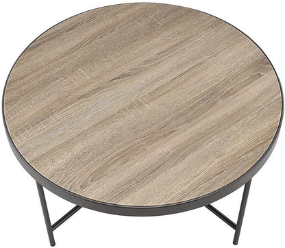 32" Brown and Black Wood And Iron Round Coffee Table HomeRoots