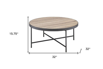 32" Brown and Black Wood And Iron Round Coffee Table HomeRoots