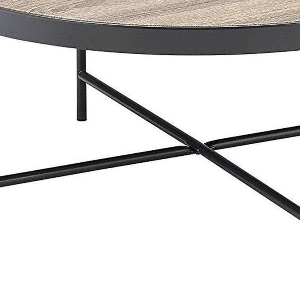 32" Brown and Black Wood And Iron Round Coffee Table HomeRoots