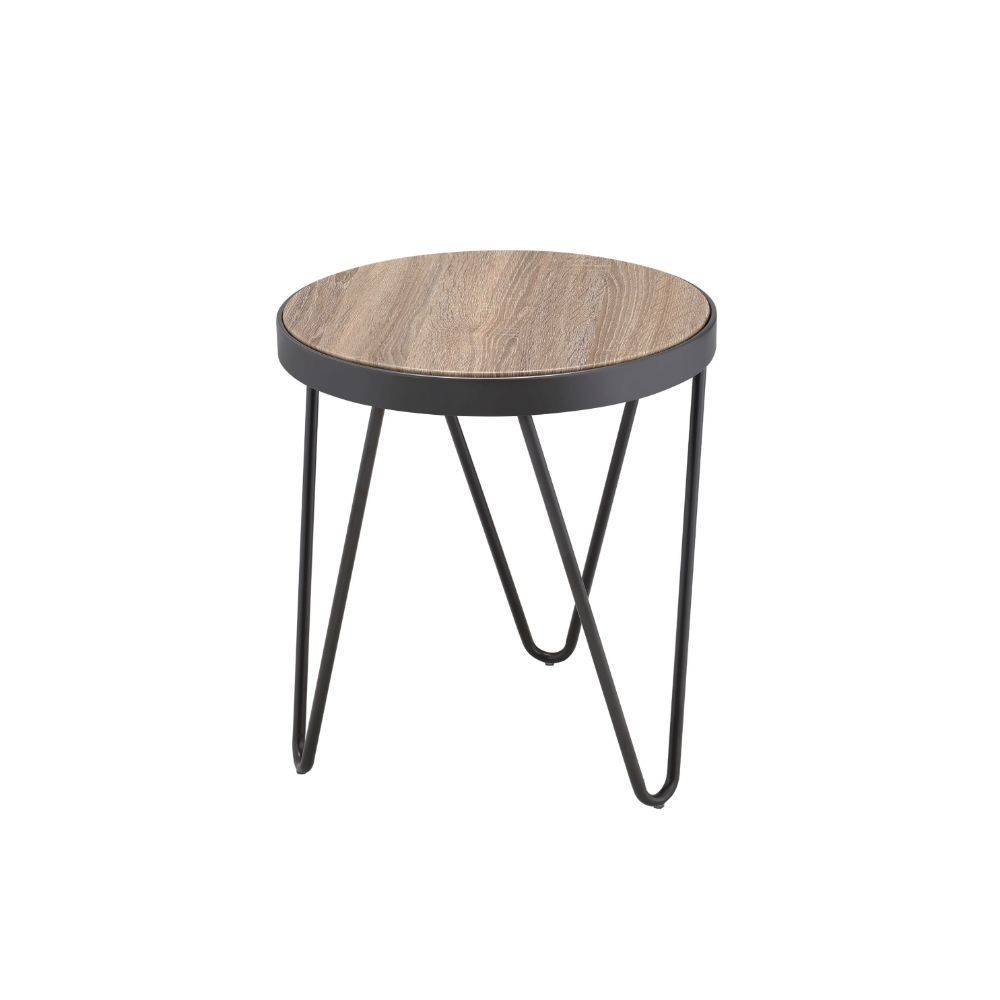 18" Black And Brown Solid Wood Round End Table - FurniFindUSA