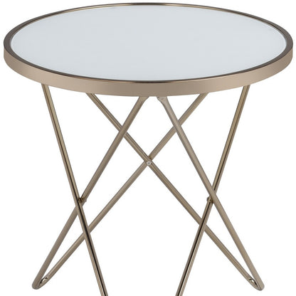 22" Brass And Clear Glass Round End Table