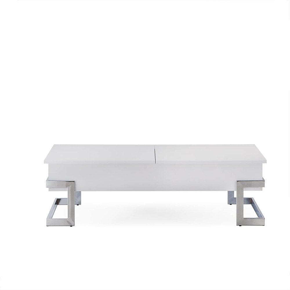 47" White and Silver Wood And Metal Lift Top Sled Coffee Table HomeRoots