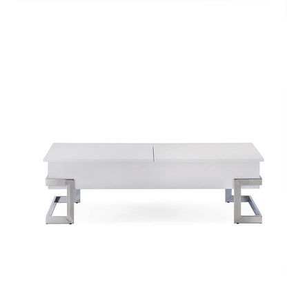 47" White and Silver Wood And Metal Lift Top Sled Coffee Table HomeRoots