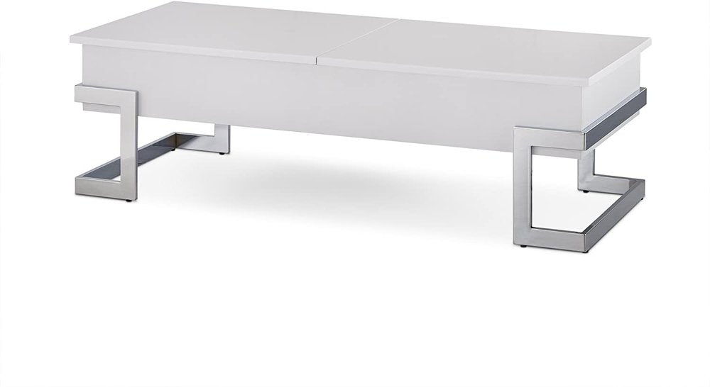 47" White and Silver Wood And Metal Lift Top Sled Coffee Table HomeRoots