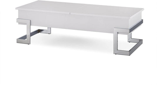 47" White and Silver Wood And Metal Lift Top Sled Coffee Table HomeRoots