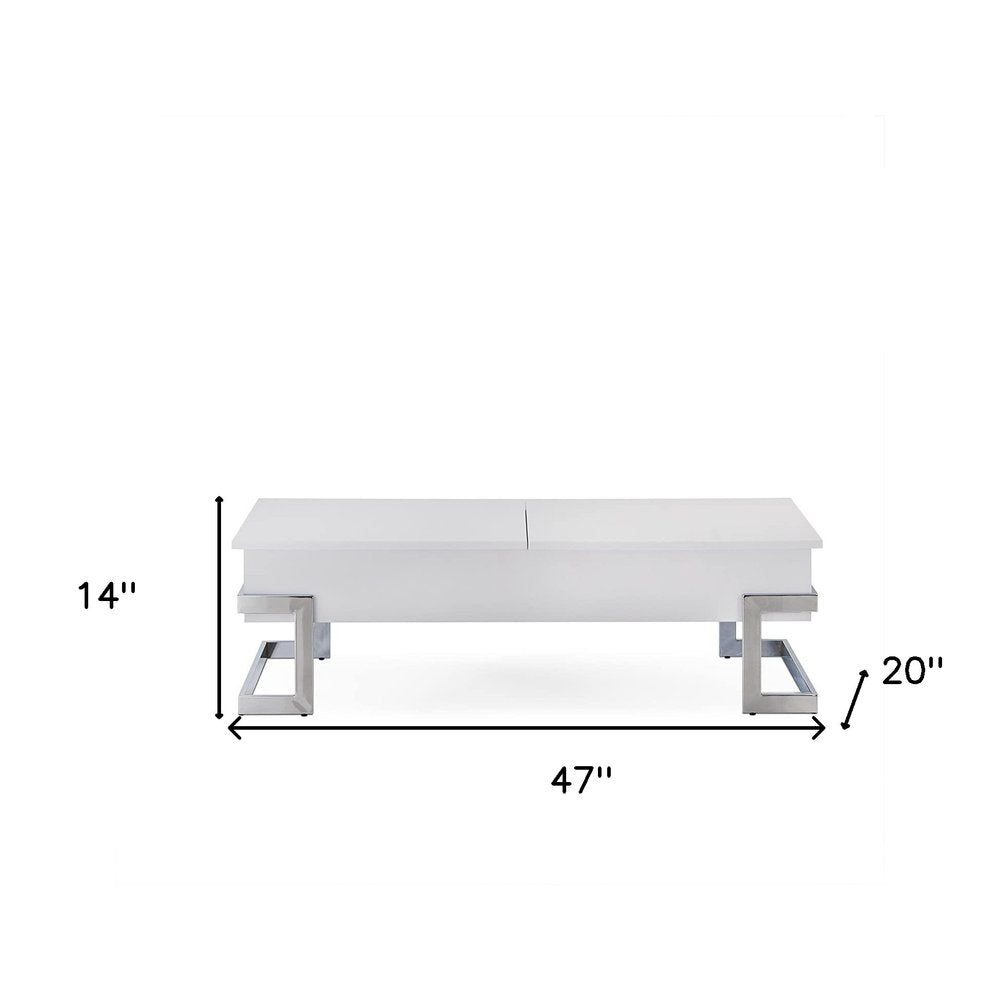 47" White and Silver Wood And Metal Lift Top Sled Coffee Table HomeRoots