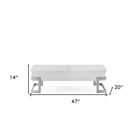 47" White and Silver Wood And Metal Lift Top Sled Coffee Table HomeRoots