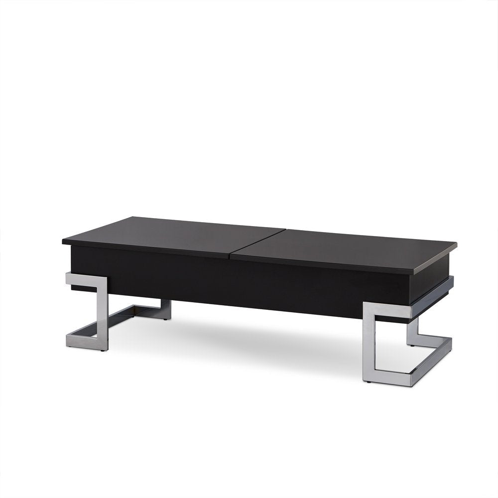 47" White and Silver Wood And Metal Lift Top Sled Coffee Table HomeRoots