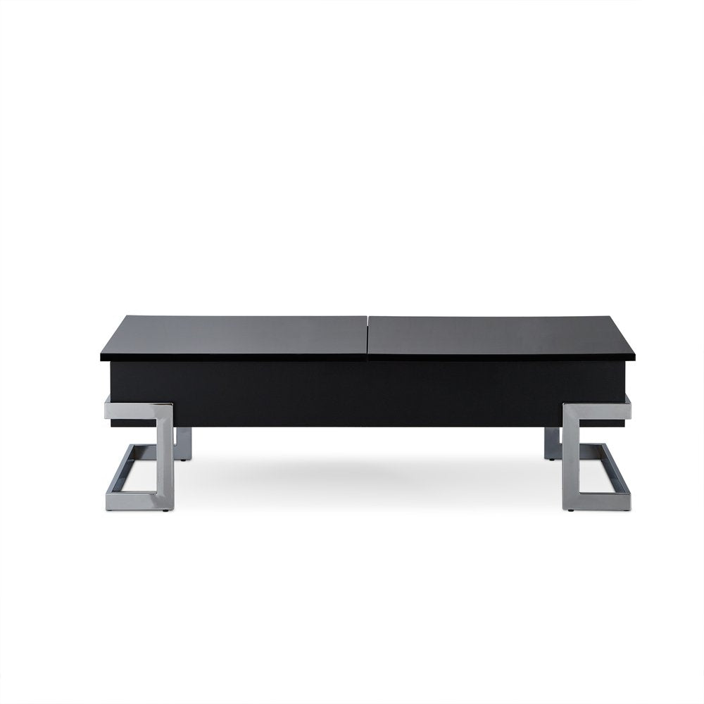 47" White and Silver Wood And Metal Lift Top Sled Coffee Table HomeRoots