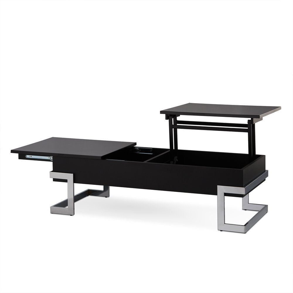 47" White and Silver Wood And Metal Lift Top Sled Coffee Table HomeRoots