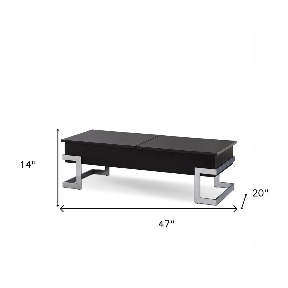 47" White and Silver Wood And Metal Lift Top Sled Coffee Table HomeRoots