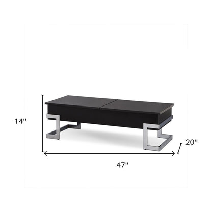 47" White and Silver Wood And Metal Lift Top Sled Coffee Table HomeRoots
