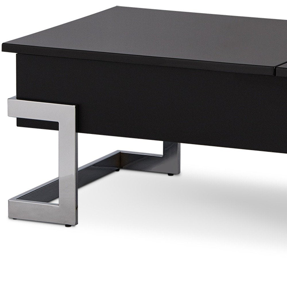 47" White and Silver Wood And Metal Lift Top Sled Coffee Table HomeRoots