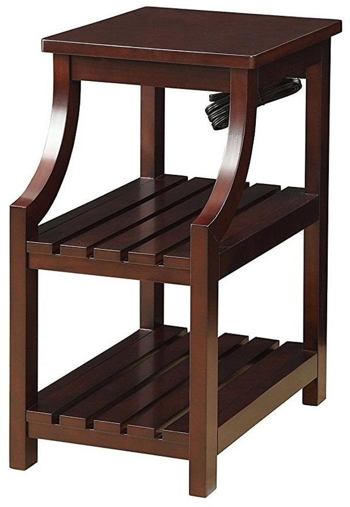 24" Brown Wood End Table With Two Shelves And USB Port HomeRoots
