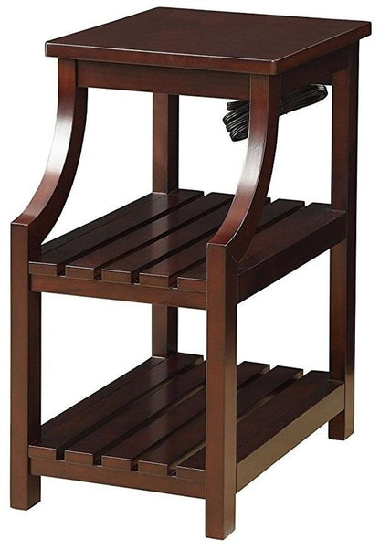 24" Brown Wood End Table With Two Shelves And USB Port HomeRoots