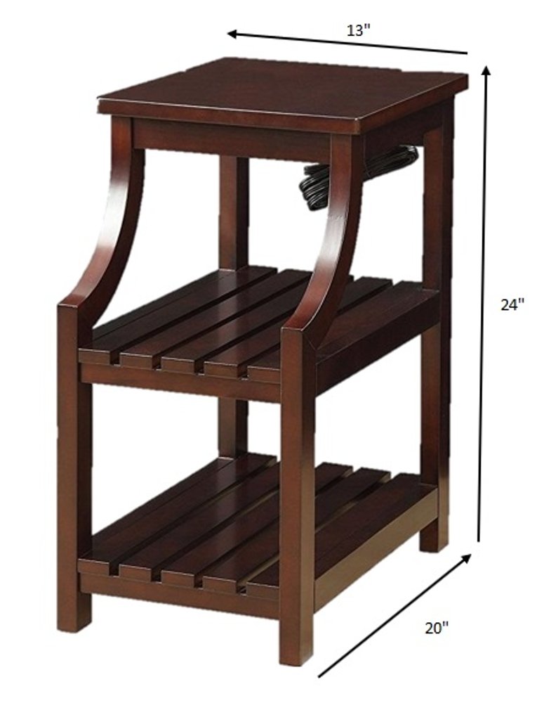 24" Brown Wood End Table With Two Shelves And USB Port HomeRoots