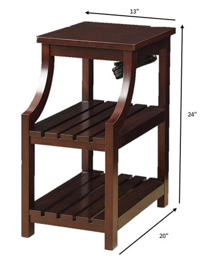 24" Brown Wood End Table With Two Shelves And USB Port HomeRoots