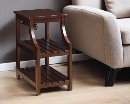 24" Brown Wood End Table With Two Shelves And USB Port HomeRoots