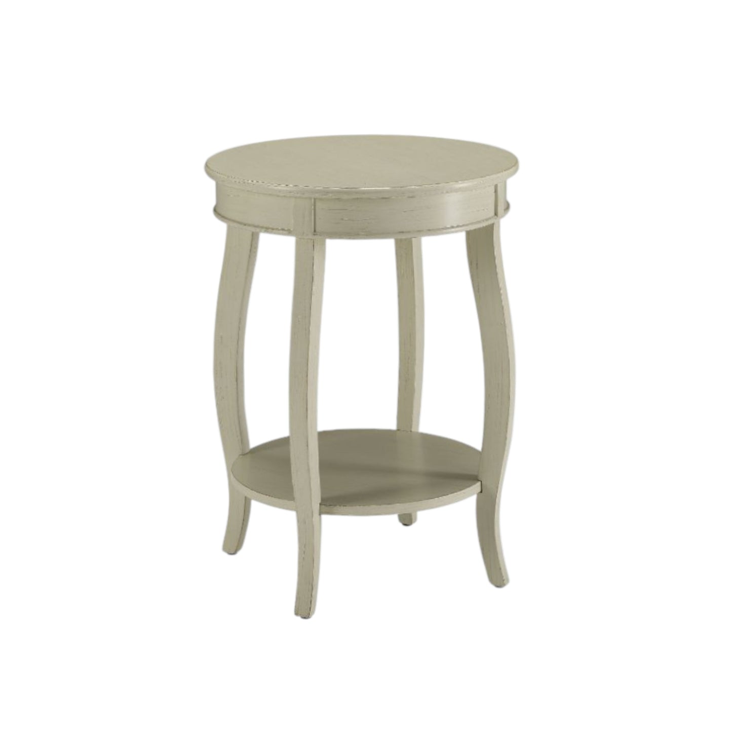 24" White Solid Wood Round End Table With Shelf