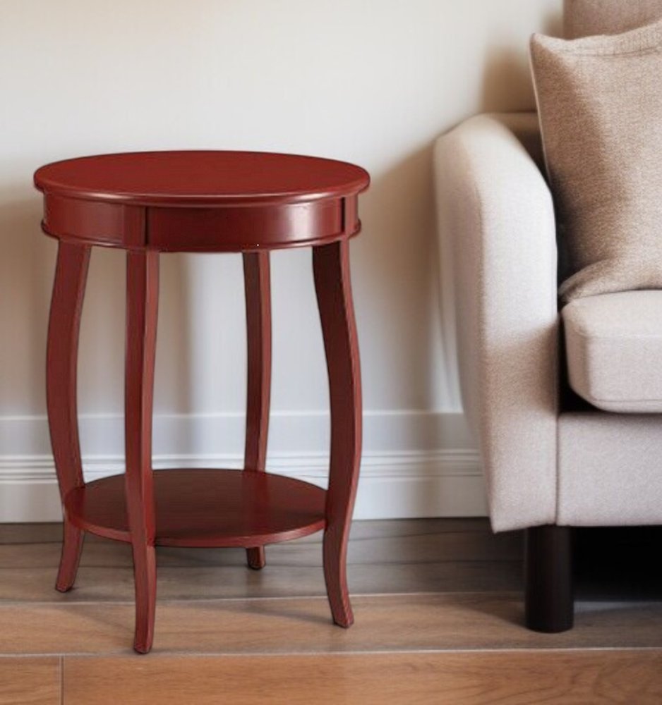 24" Brown Solid Wood Round End Table With Shelf HomeRoots