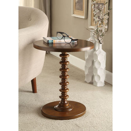 22" Brown Solid Wood Round Pedestal End Table