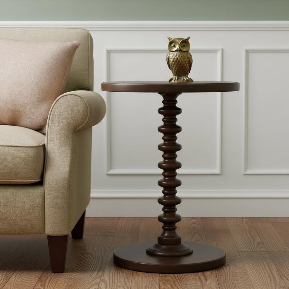 22" White Wood Round Curvy Pedestal End Table HomeRoots