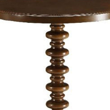 22" Brown Solid Wood Round Pedestal End Table HomeRoots