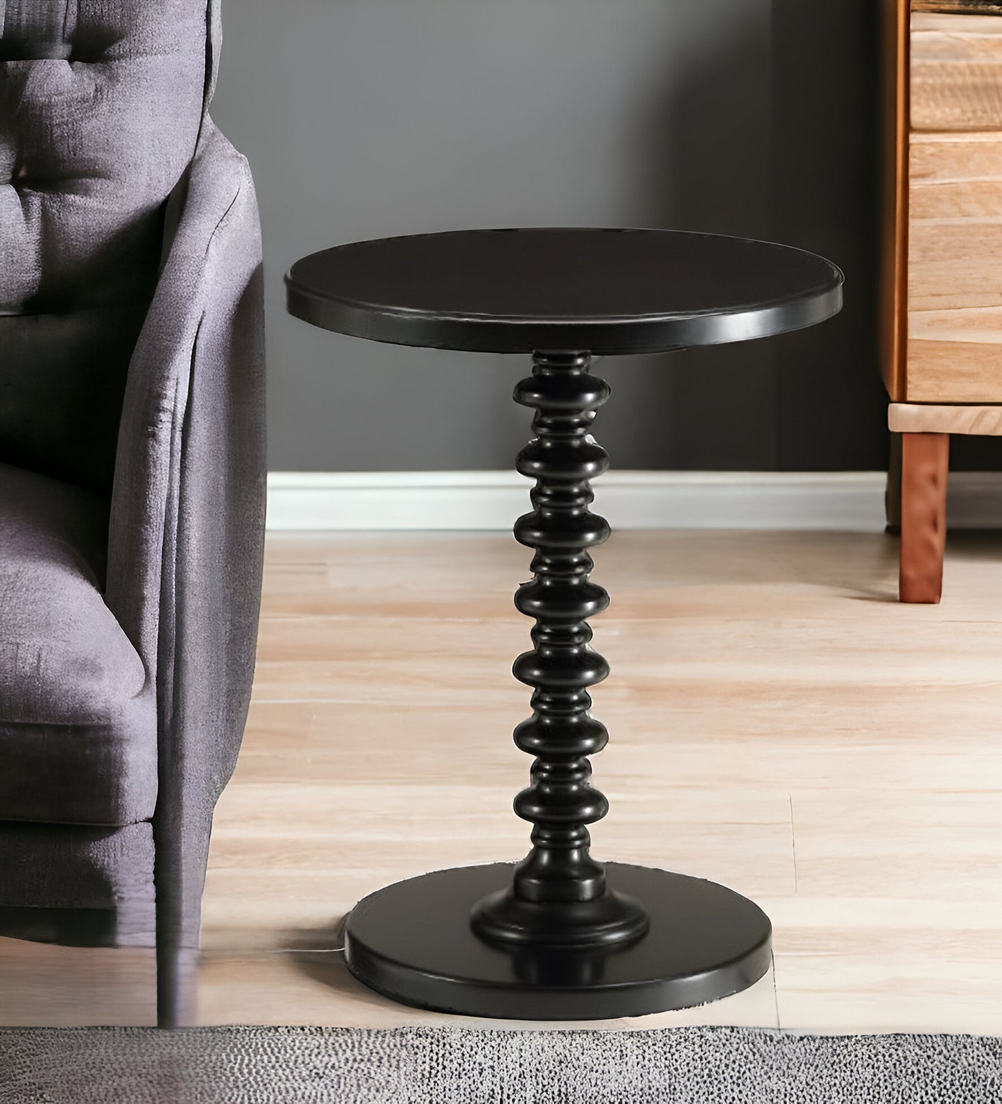 22" Brown Solid Wood Round Pedestal End Table