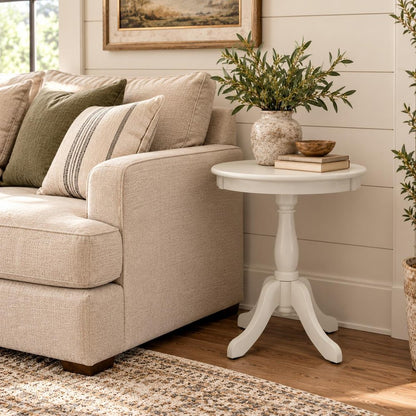 22" Light Green Wood And Solid Wood Round Pedestal End Table