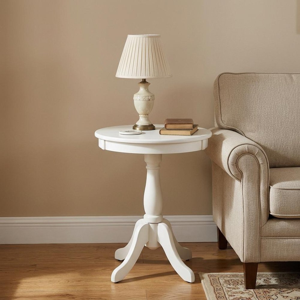 22" Light Green Wood And Solid Wood Round Pedestal End Table — view 9