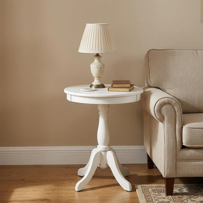 22" Light Green Wood And Solid Wood Round Pedestal End Table