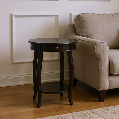 24" Black Wood Round End Table With Drawer And Shelf HomeRoots