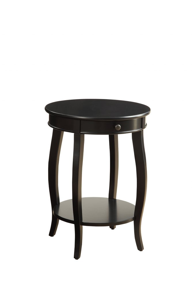 24" Black Wood Round End Table With Drawer And Shelf HomeRoots