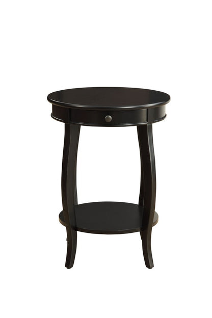 24" Black Wood Round End Table With Drawer And Shelf HomeRoots
