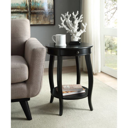 24" Black Wood Round End Table With Drawer And Shelf HomeRoots