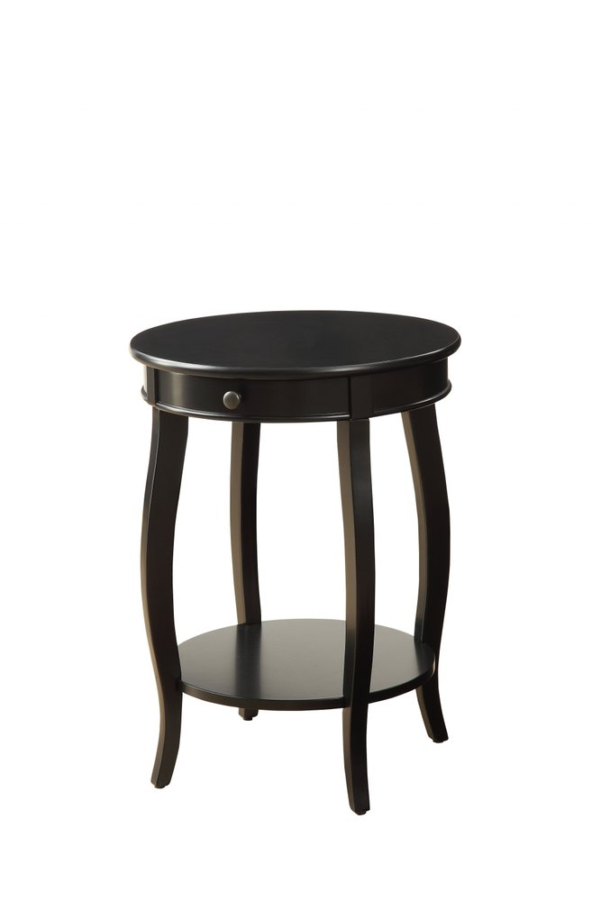 24" Black Wood Round End Table With Drawer And Shelf HomeRoots