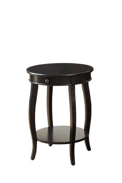 24" Black Wood Round End Table With Drawer And Shelf HomeRoots