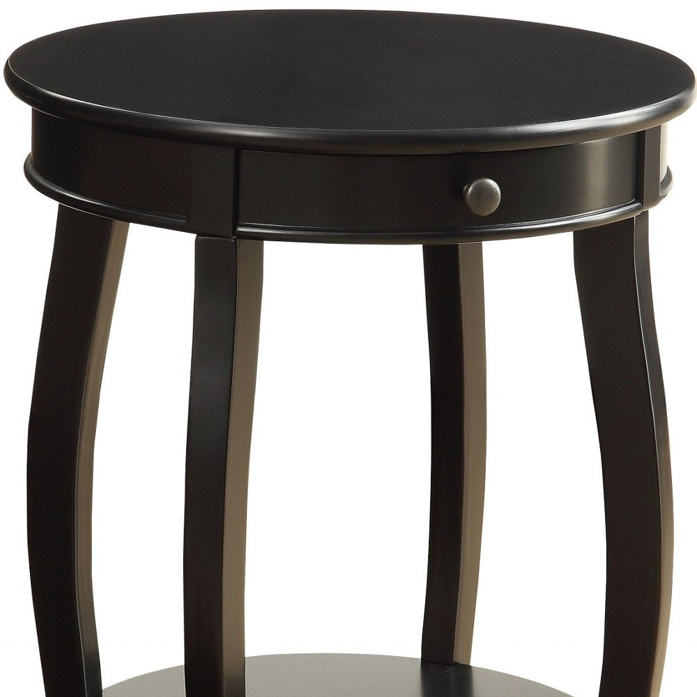 24" Black Wood Round End Table With Drawer And Shelf HomeRoots