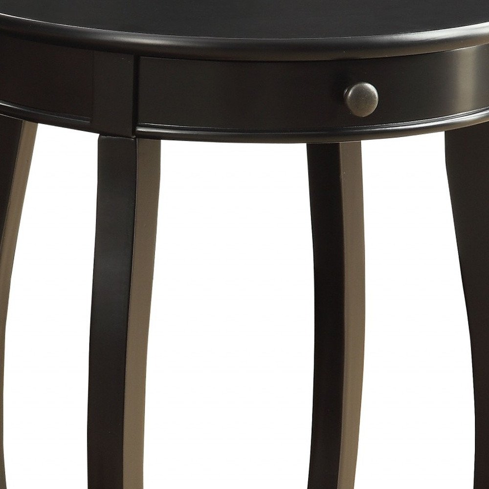 24" Black Wood Round End Table With Drawer And Shelf HomeRoots
