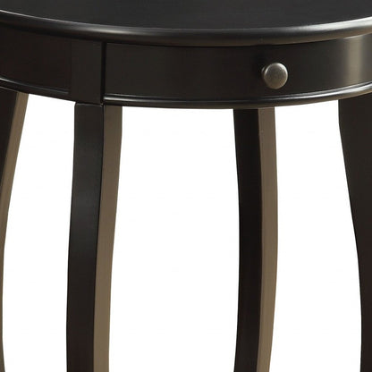 24" Black Wood Round End Table With Drawer And Shelf HomeRoots