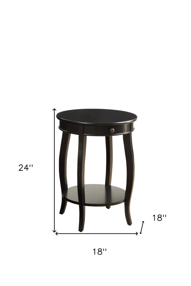 24" Black Wood Round End Table With Drawer And Shelf HomeRoots