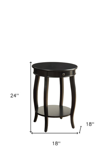 24" Black Wood Round End Table With Drawer And Shelf HomeRoots