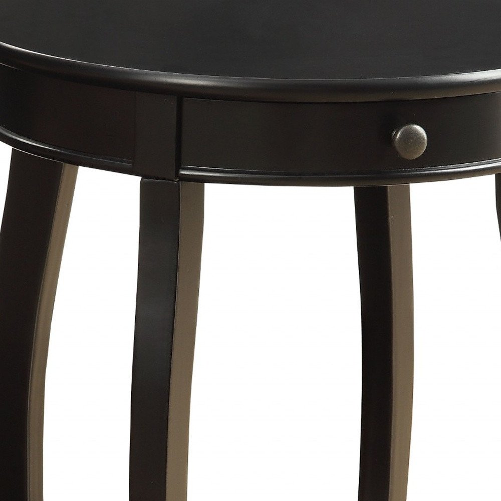 24" Black Wood Round End Table With Drawer And Shelf HomeRoots