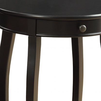 24" Black Wood Round End Table With Drawer And Shelf HomeRoots