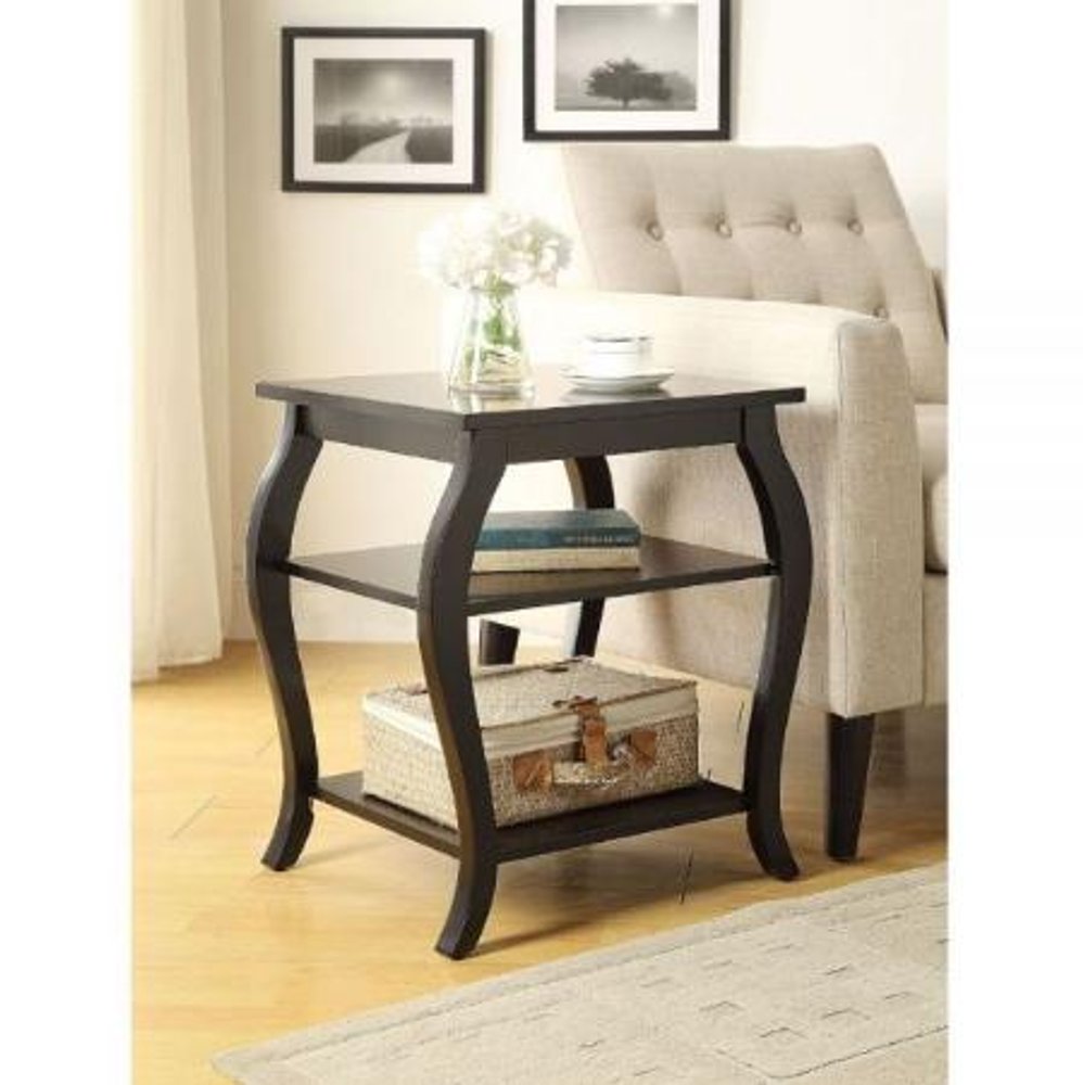 23" Brown Wood Bow Leg End Table With Two Shelves HomeRoots